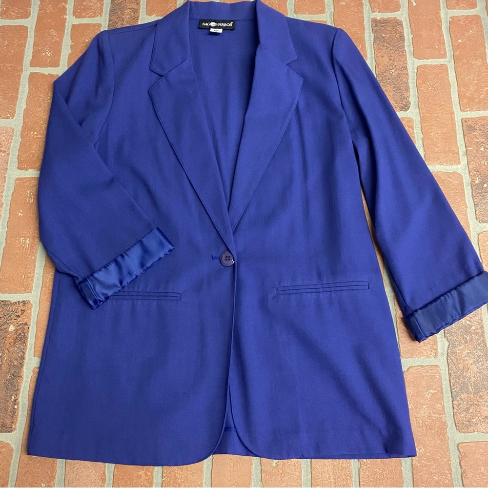 Vintage Sag Harbor Periwinkle Blue Blazer Jacket Size 10 1-button Should…